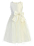 Sweet Kids Big Girls Ivory Satin Tulle Pearl Ribbon Flower Girl Dress 7-12 - SophiasStyle.com